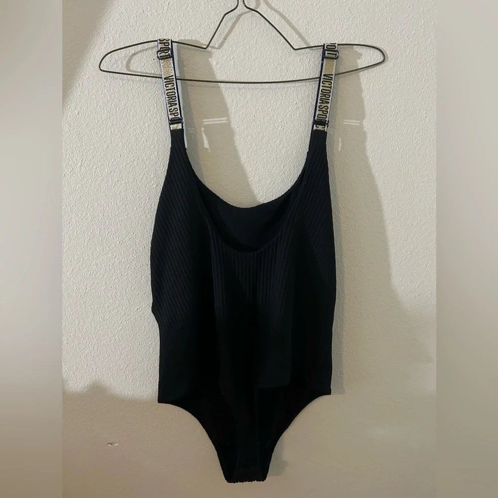 victoria’s secret sports black bodysuit one piece swimsuit ribbed scoop back - Picture 7 of 7